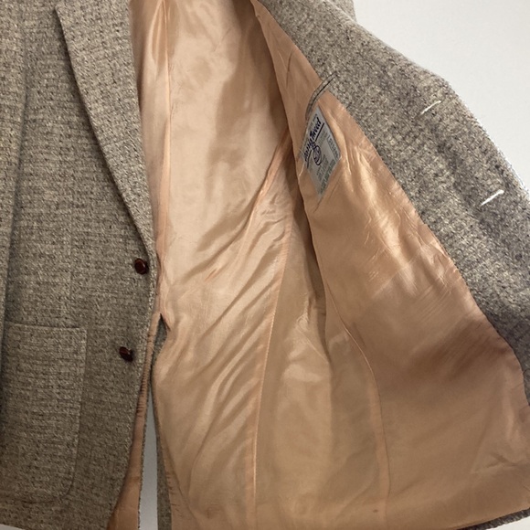 Vintage Harris Tweed Sport Coat Mens 40S Light Grey Tan Wool Blazer Jacket - Picture 13 of 15